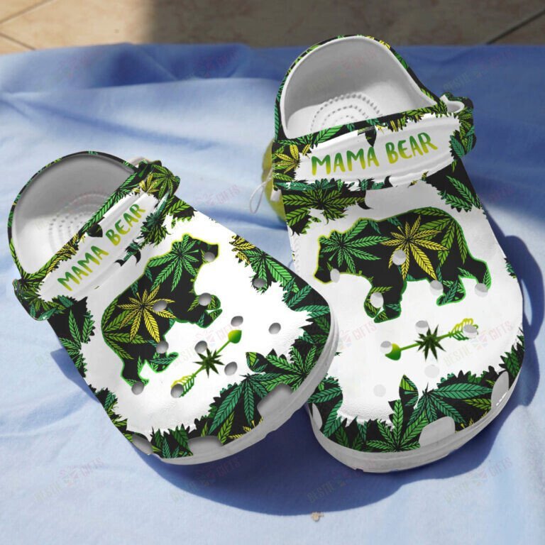 Mama Bear Weed Green Shoes Crocs Clogs Gifts for Mom Grandma Birthday - BR-Mama50