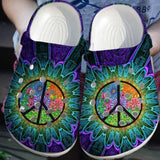 Peace Trippy Hippie Flower Purple Crocs Shoes Clogs - Hippie Flower Violet Beach Crocs Shoes - GigoSmart - GOS-A001