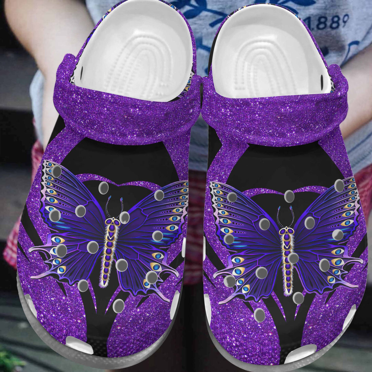 Purple Bling Butterfly Croc Shoes For Woman - Butterfly Shoes Crocblan ...