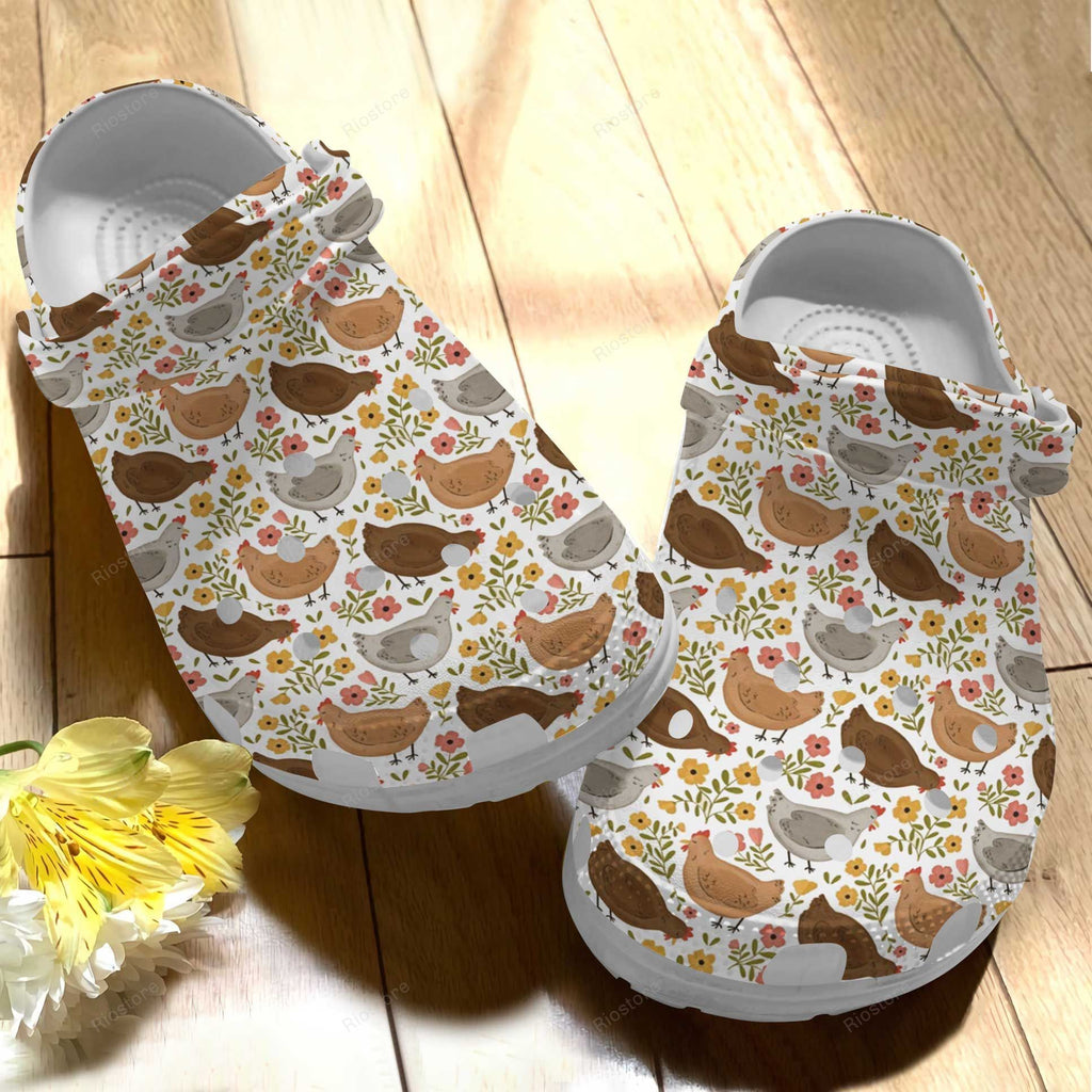Chickens In The Garden Croc Shoes For Mother Day - Chicken Flower Shoe ...