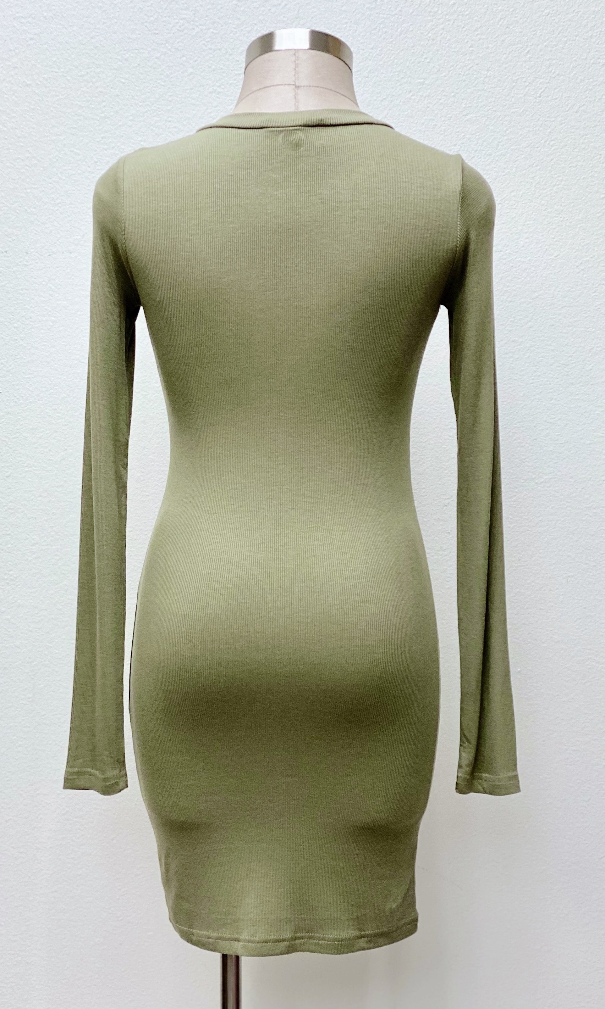 Agave Snap Button Rib Knit Dress | Olive