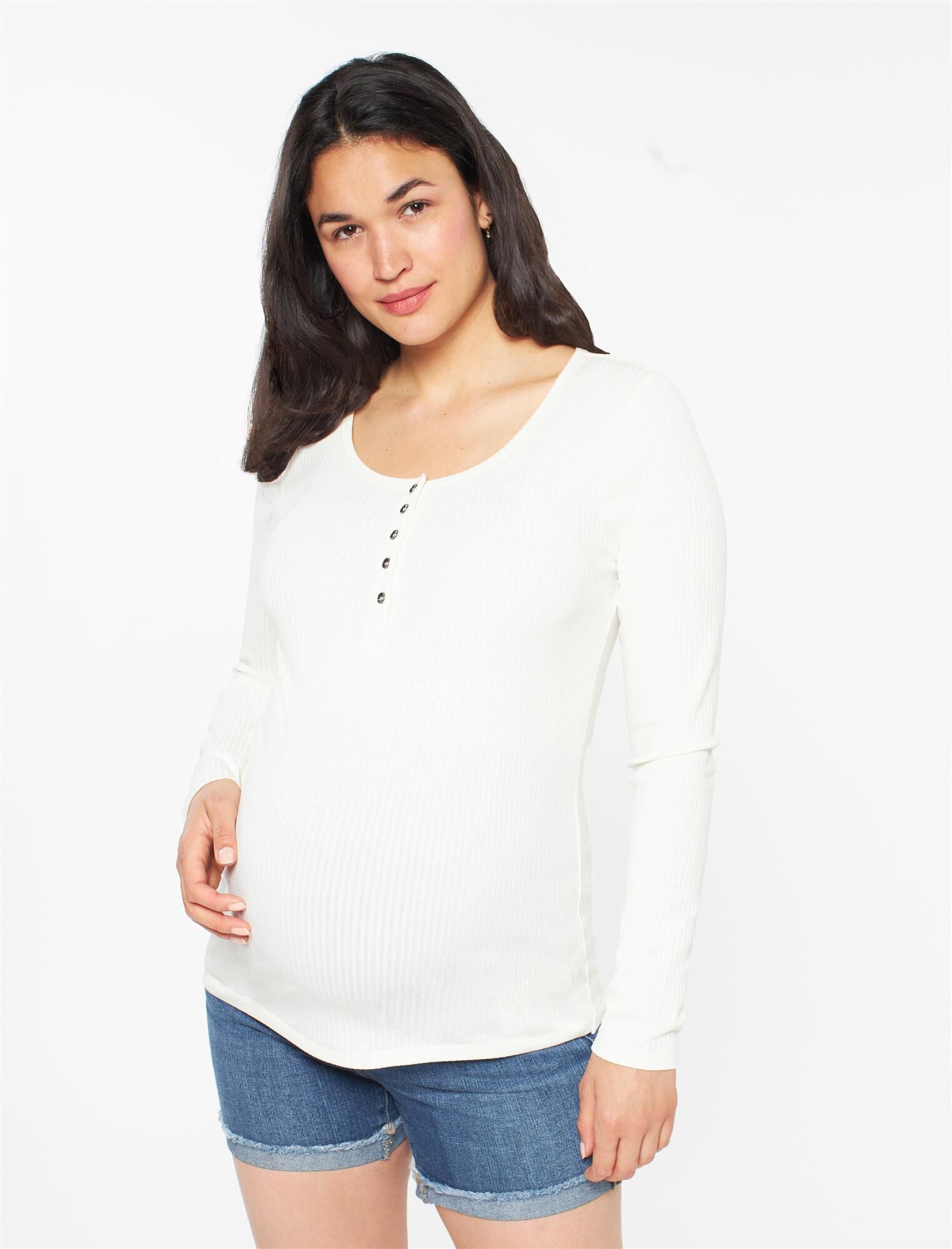 Button-Front Rib-Knit Top