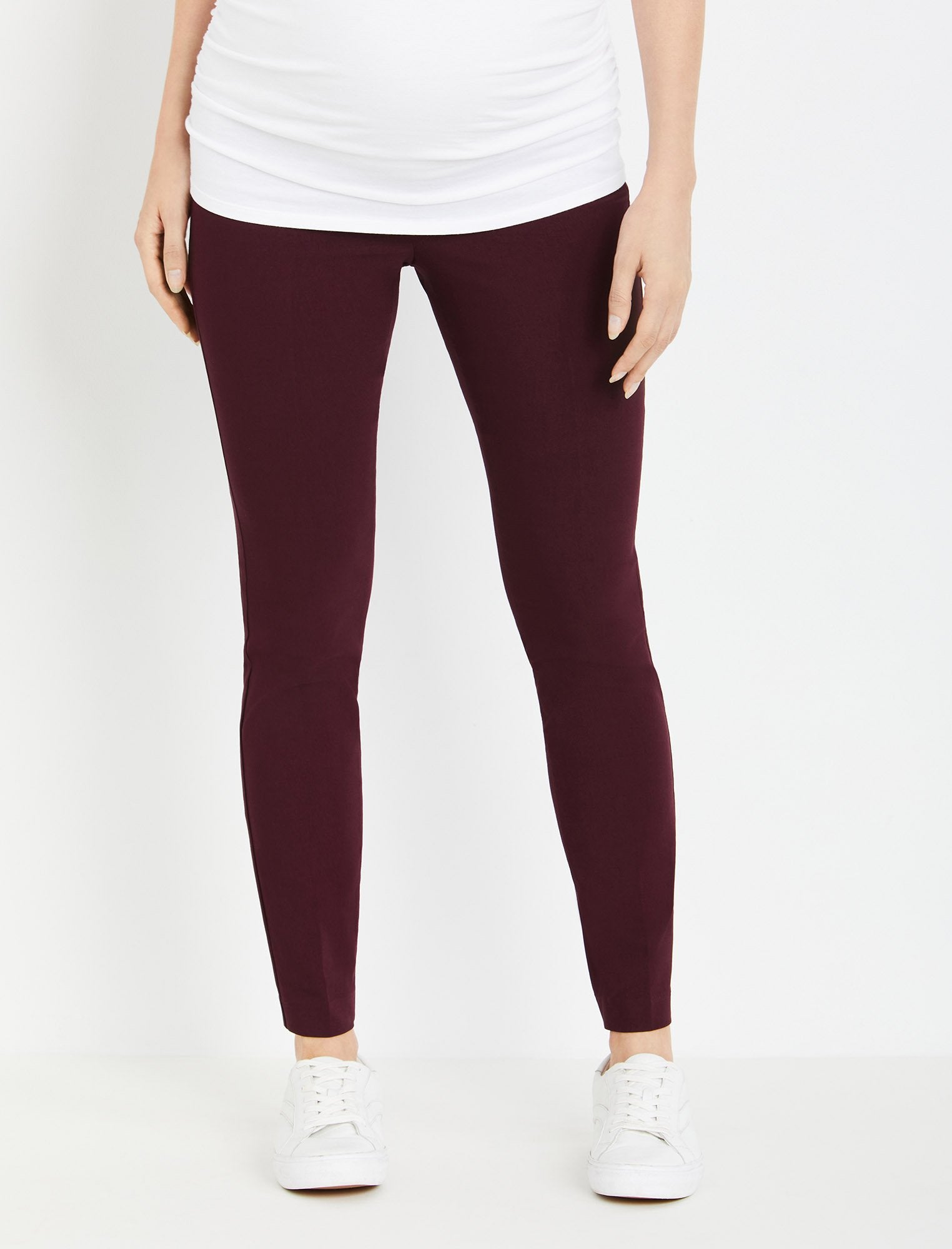 Motherhood Maternity, The Maia Secret Fit Belly Skinny Ankle Maternity  Pants in Burgundy