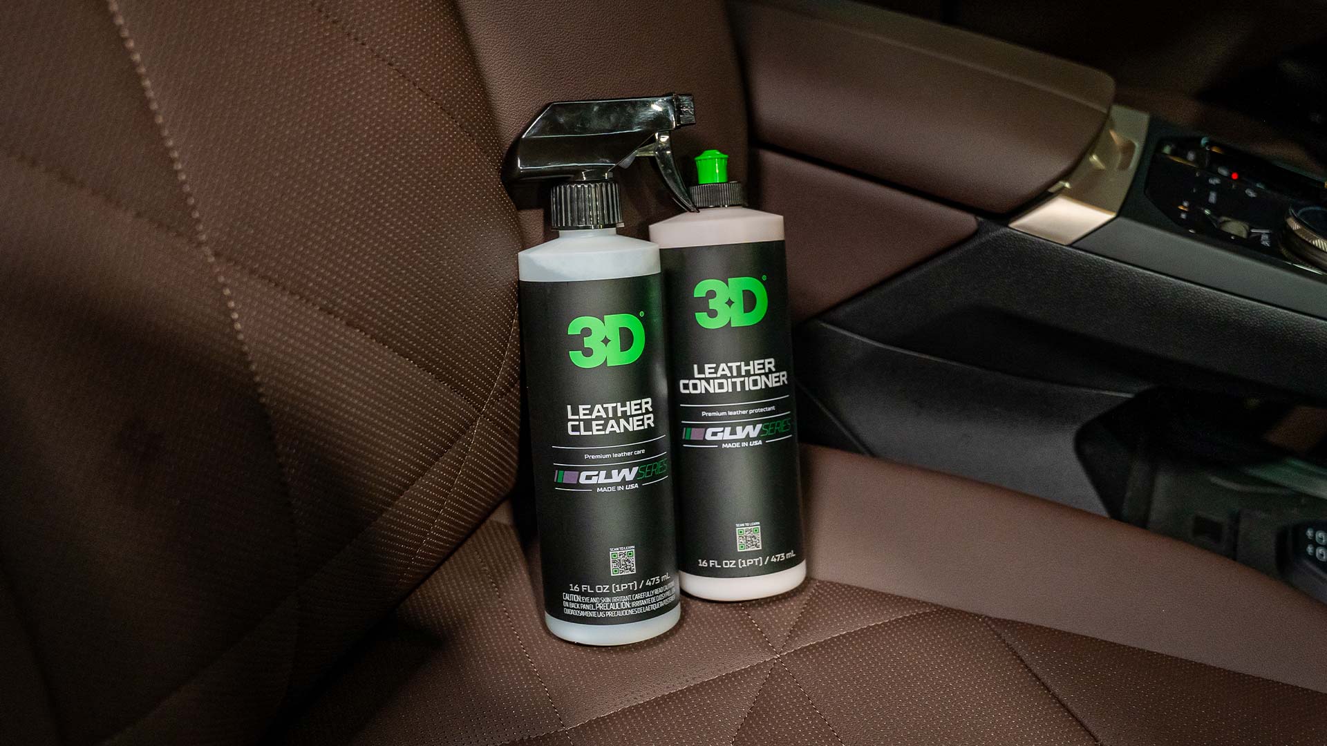 3d glw leather cleaner and conditioner on brown leather bmw seats