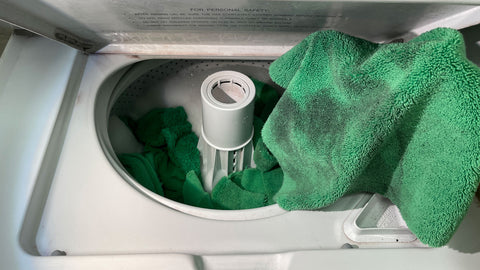 washing machine full of microfiber towels 