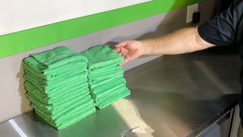 stacking folded microfiber towels 