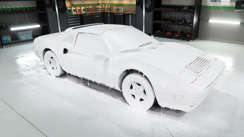 car covered in foam