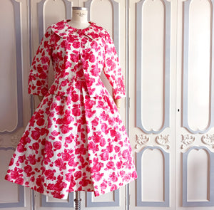 1950s - Fabulous Rose Print Jacket + Dress - W30 (76cm)