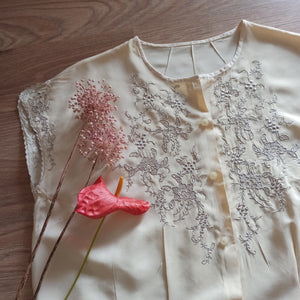 1940s - Exquisite Handmade Embroidery Silk Blouse
