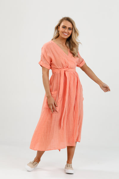 Pansies Wrap Dress Coral