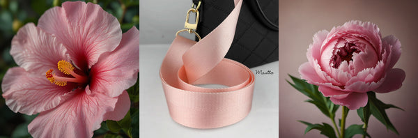 Photos of pink flowers for inspiration with accent colors purse straps.