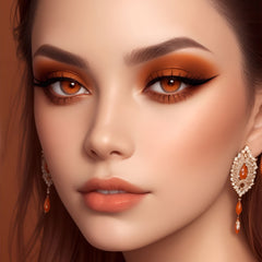 Beautiful woman with black and orange Halloween theme makeup.
