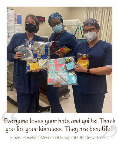 Mautto donated knitted beanie caps and quilted blankets at hospital.