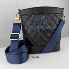 Sporty navy blue accessory bag strap for game day fashion.