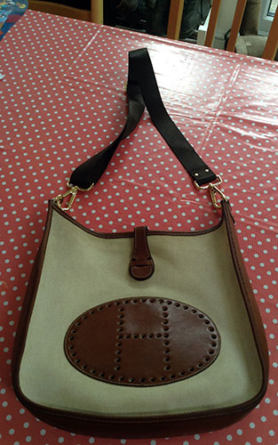 Hermes Evelyne bag with new canvas shoulder strap.