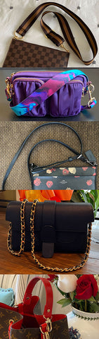 Photos of popular detachable straps shown on bags.