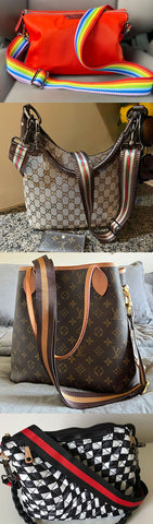 Photos of popular fabric straps on purses and handbags.