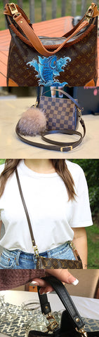 Photos of popular leather straps attached to purses and handbags.