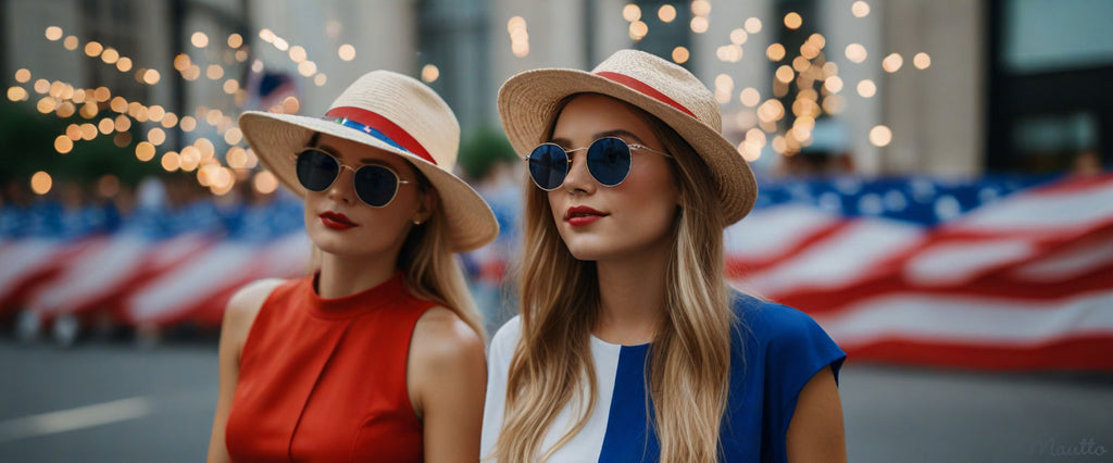 Photo of fashionistas wearing red, white and blue colors.