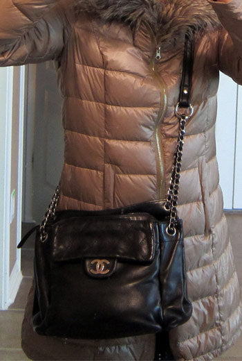 Chanel handbag converted to cross body bag.