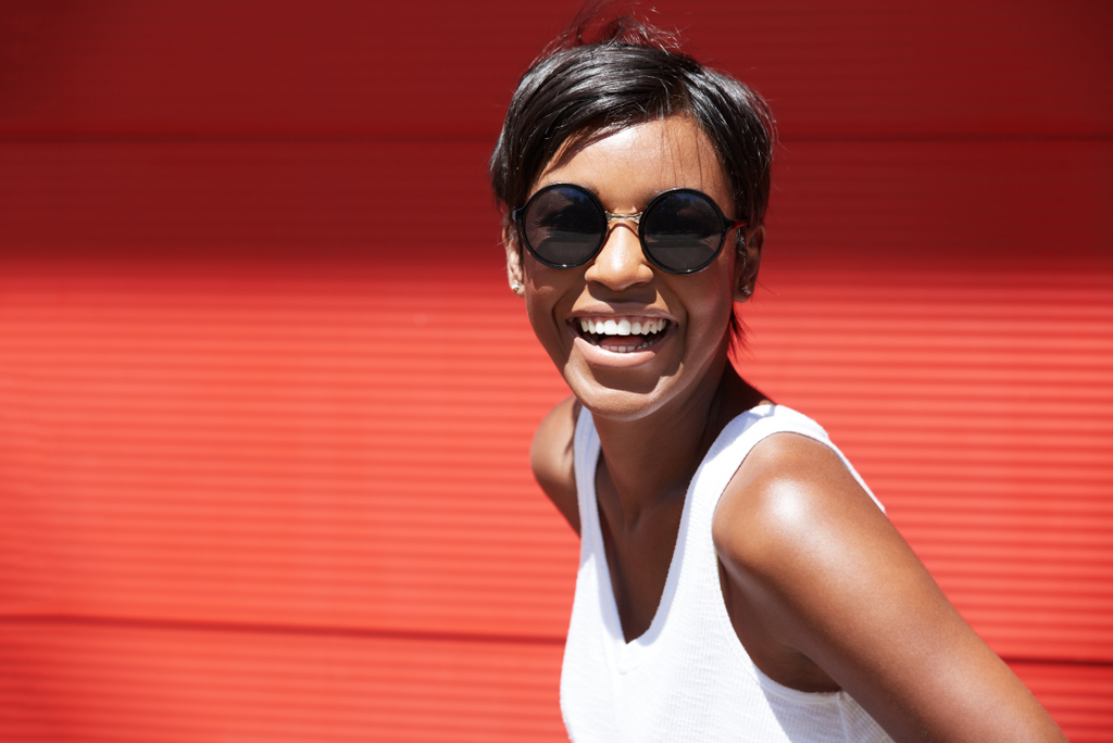 Woman with pixie cut hair