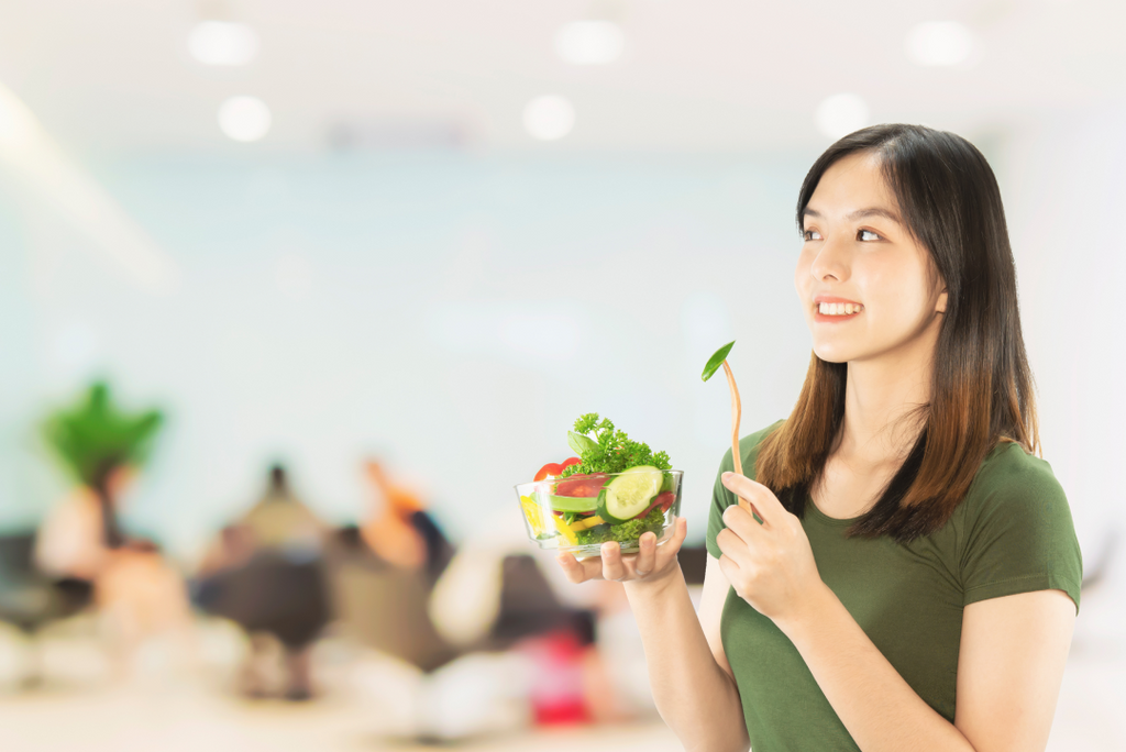 Women eating salad