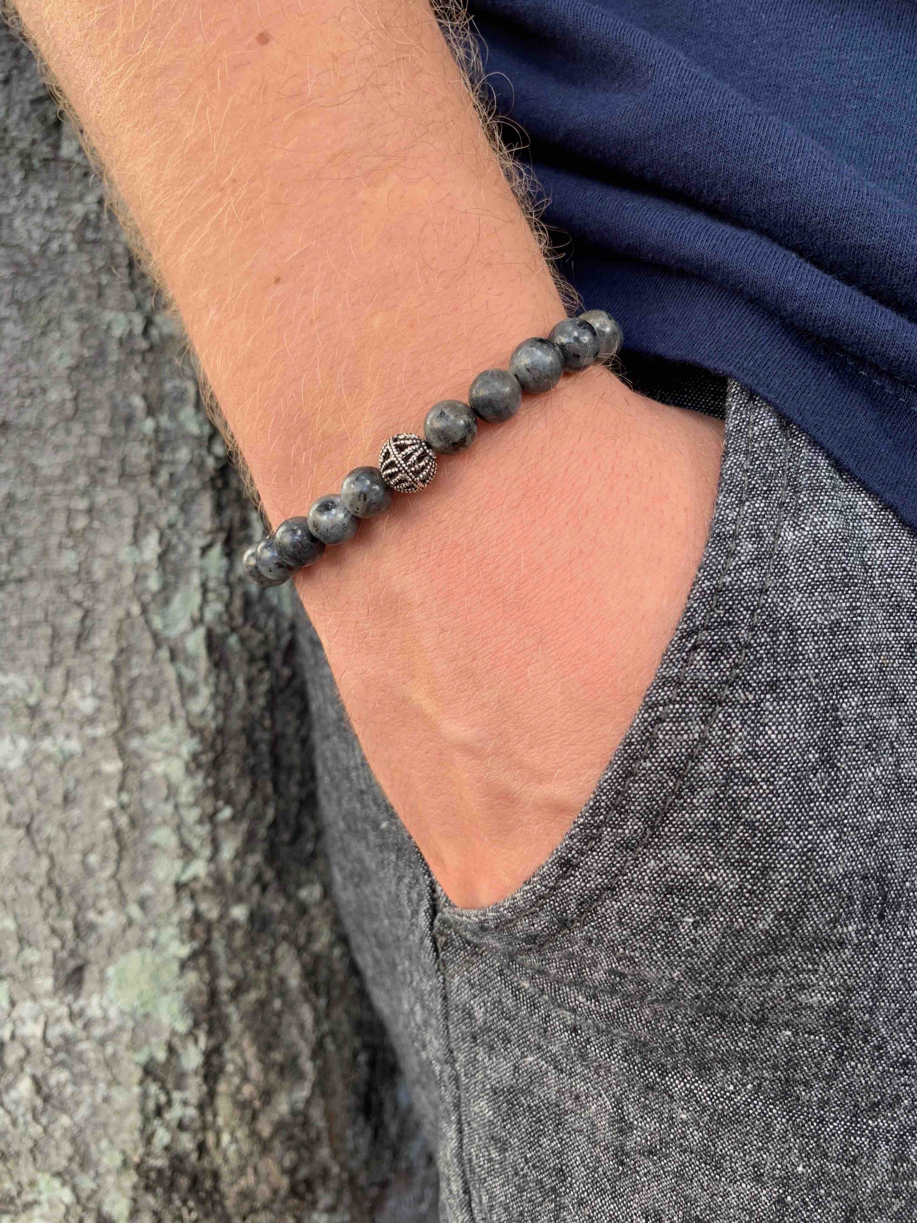 Mens Black Labradorite Bracelet Mens Bracelets Mens Beaded Bracelets  Silver Bracelet for Men  MYONO JEWELRY