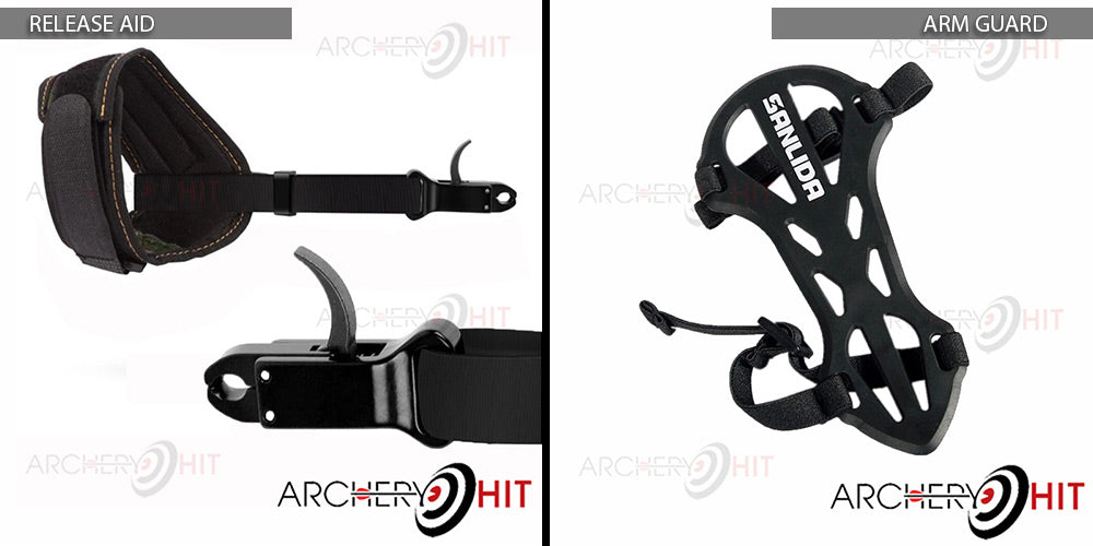 hero compound bow release aid and black armguard