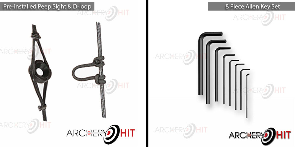 Dragon Compound Bow Accessories from archery hit image showing peep sight and d-loop with allen keys