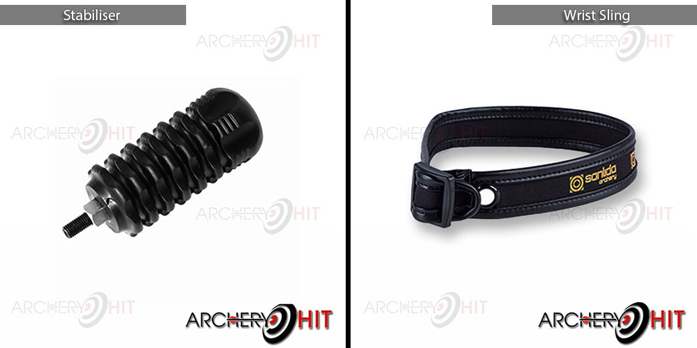 Dragon Compound Bow Accessories from archery hit image showing black stabiliser and black wrist sling