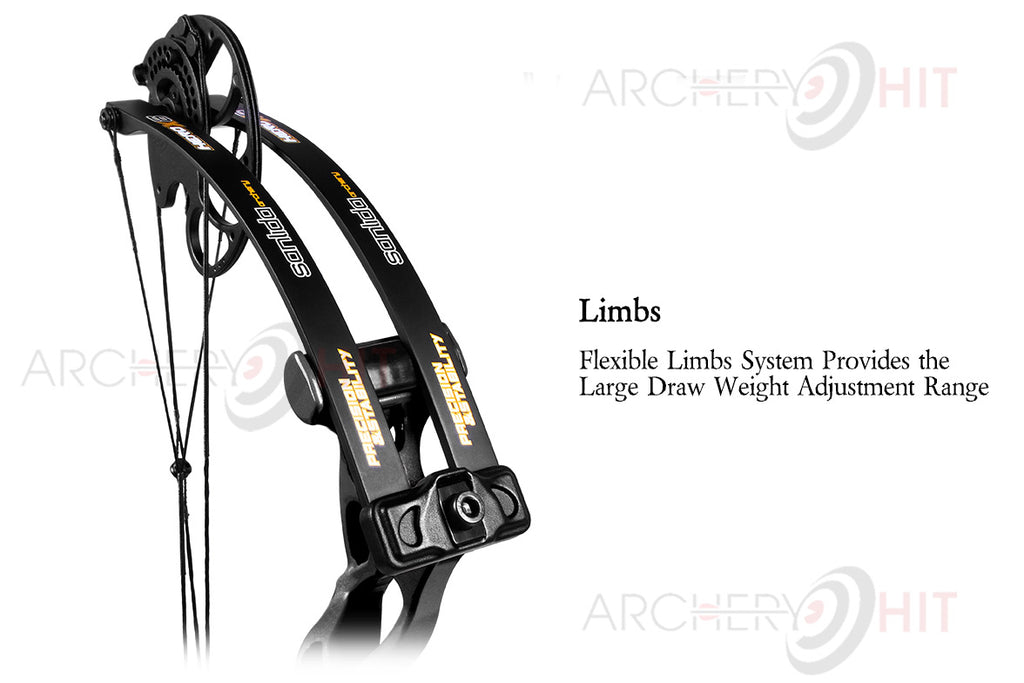 close up picture and details of hero compound bow limbs
