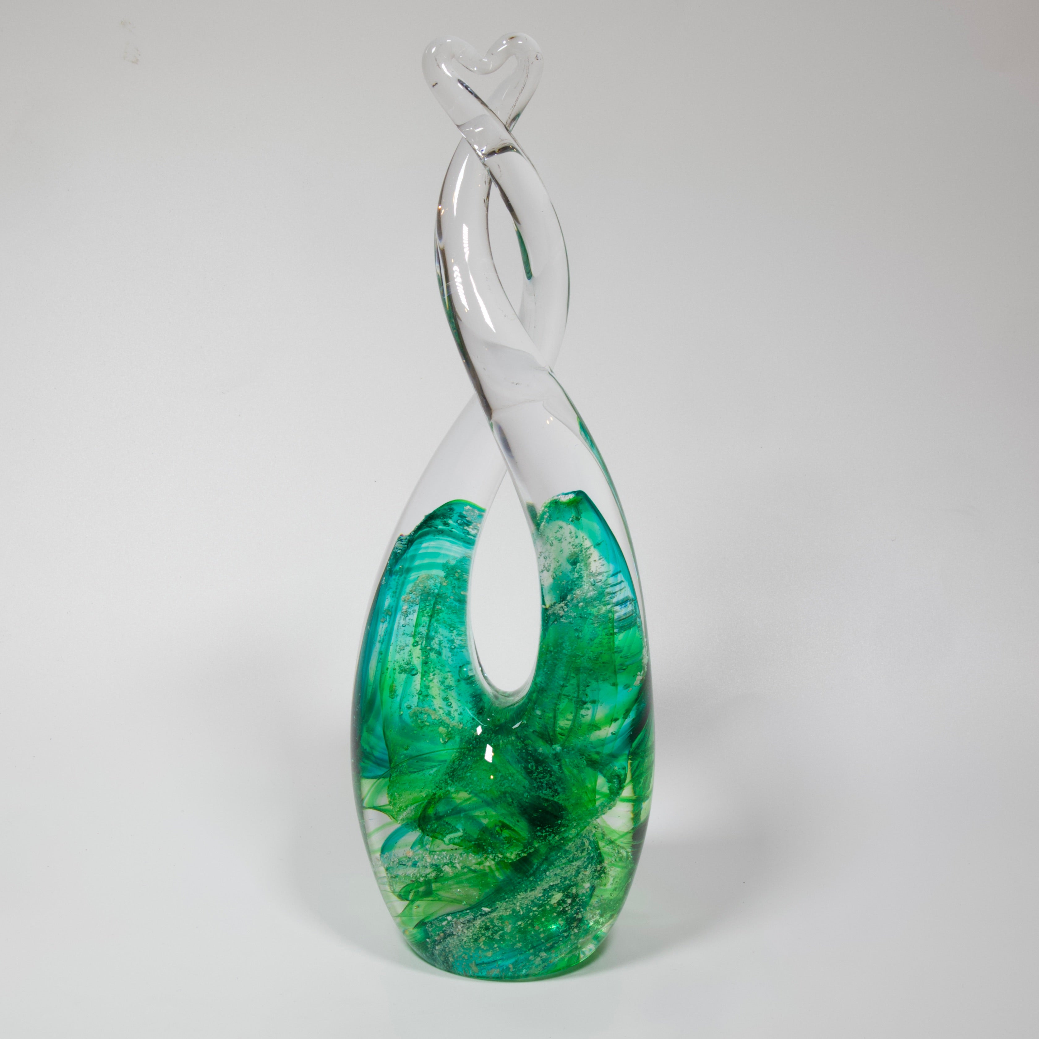 Hand Blown Glass Cremation Ashes into Heart Sculpture
