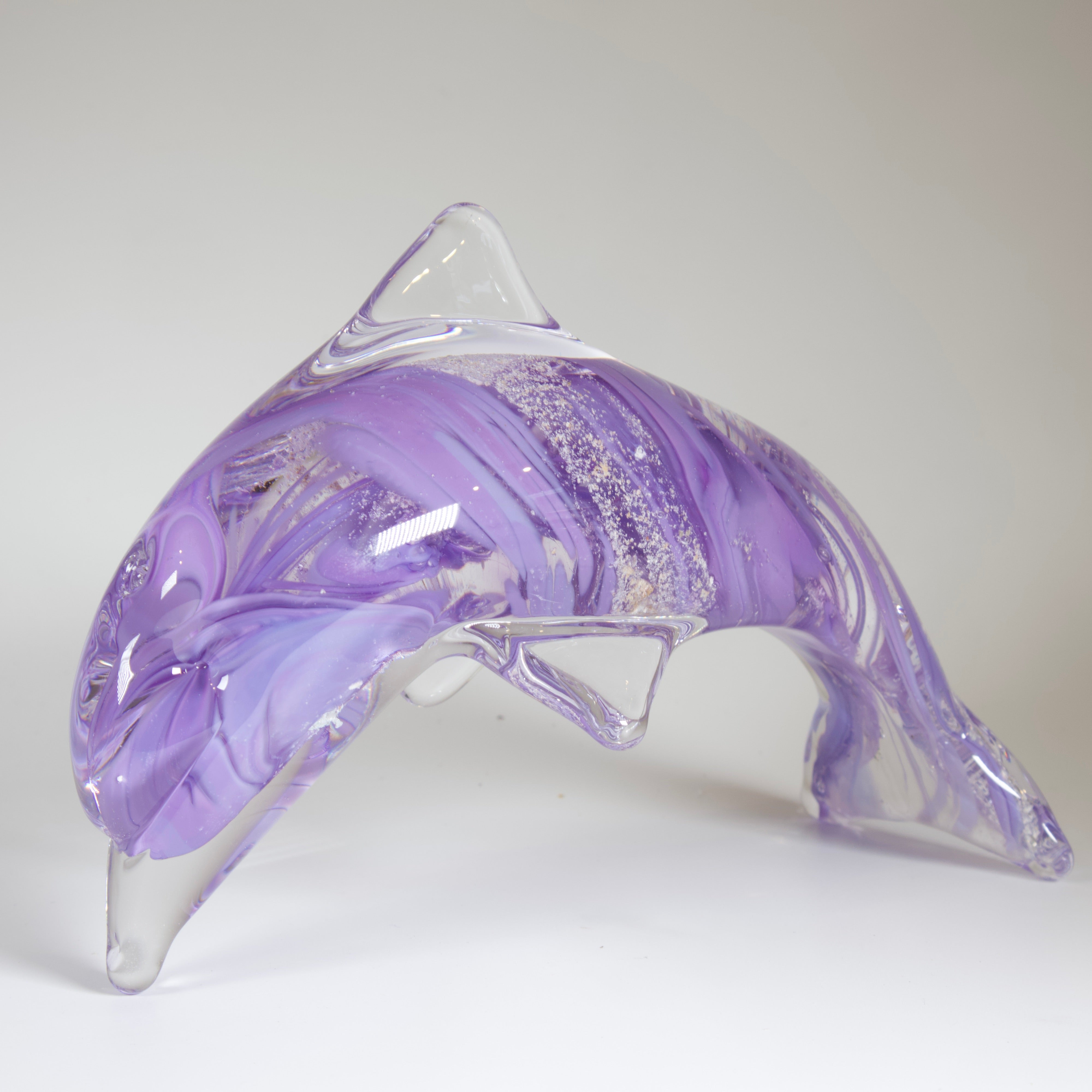 Hand Blown Glass Cremation Ashes into Glass Dolphin