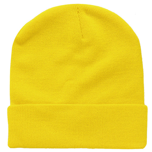 Bright Neon Acid Yellow / Green Acrylic Knitted Beanie Hat