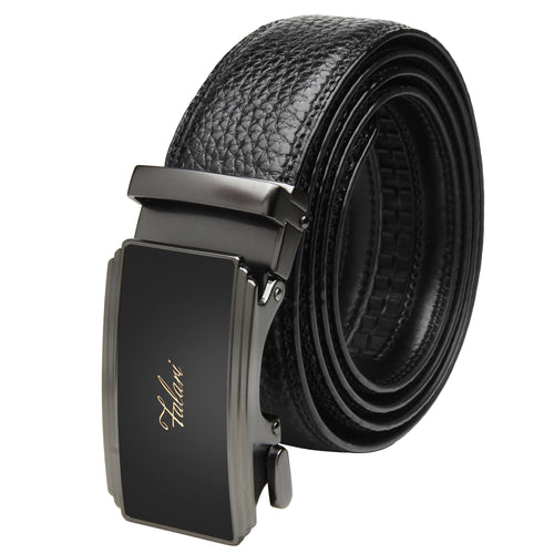 Automatic Genuine Leather Ratchet Belt for Men - Black Adjustable