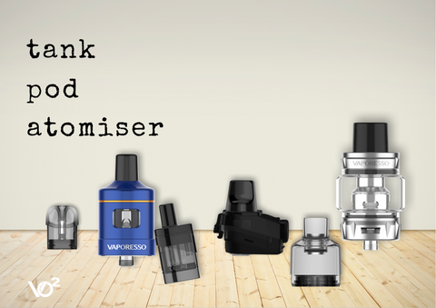 Definition for vape tank, pod, atomiser.