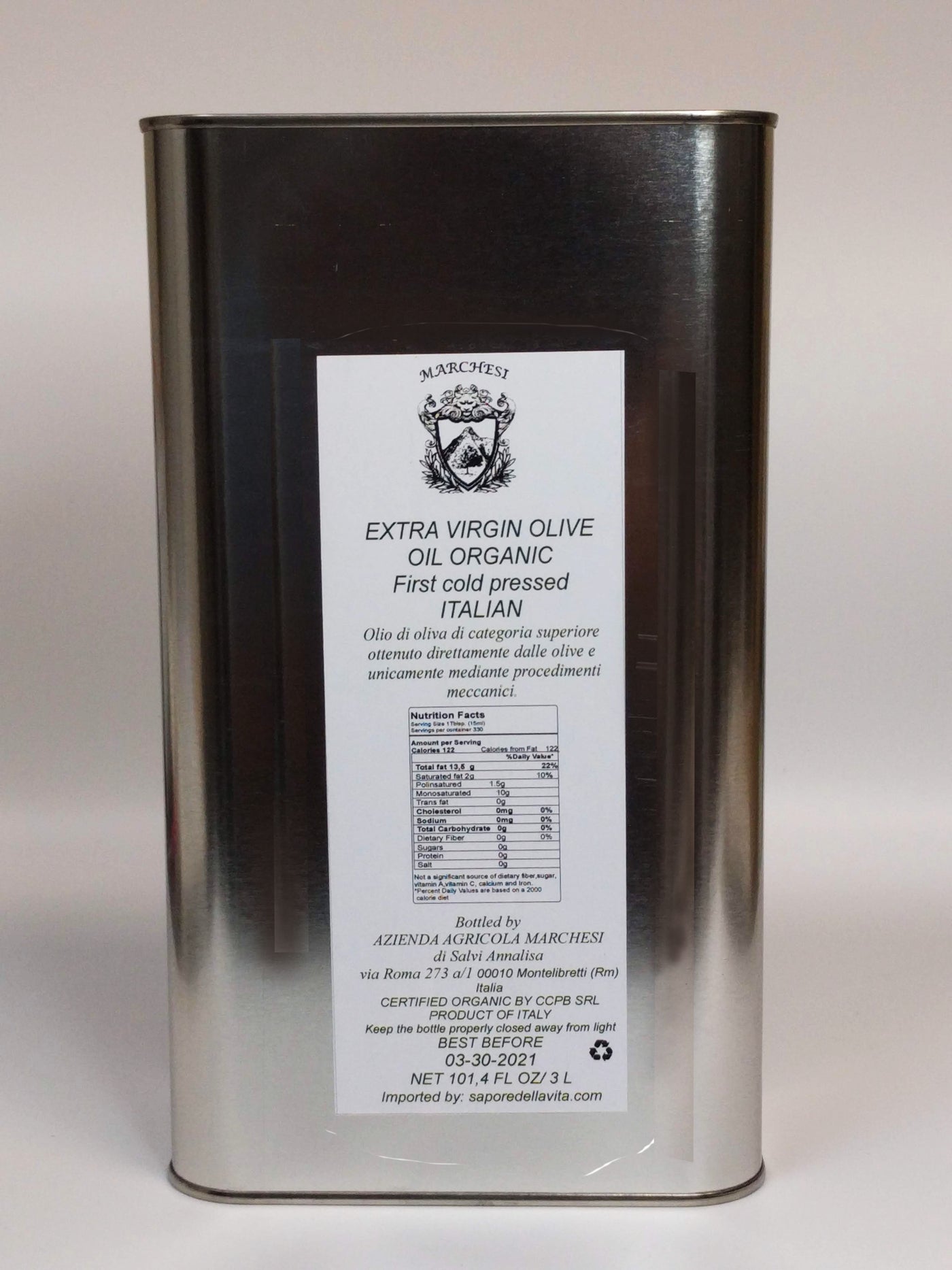 Organic First Cold Pressed Extra Virgin Olive Oil Marchesi Sapore Della Vita 