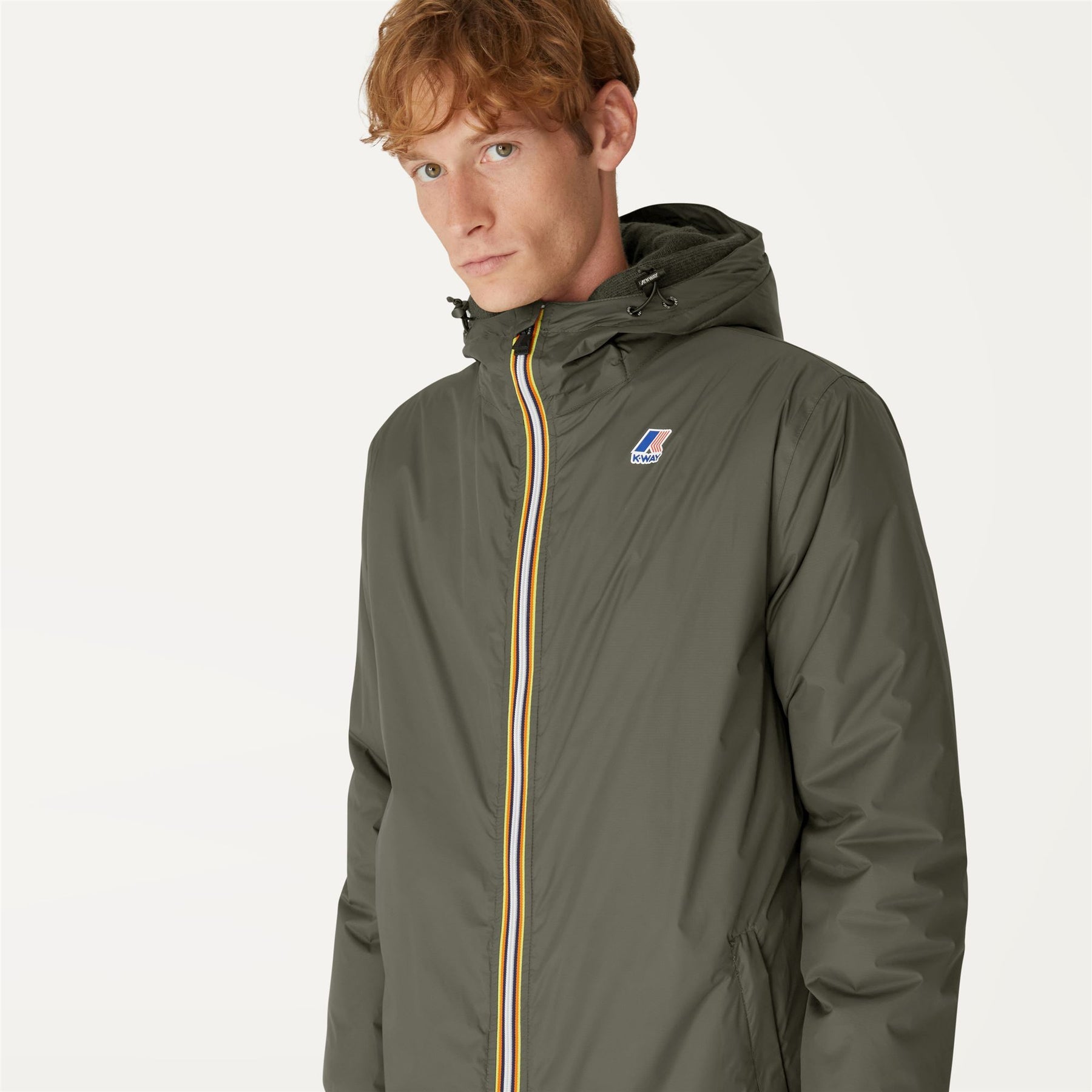 K-Way Eiffel Orsetto Beige Grey Long Packable Lined Rain Jacket