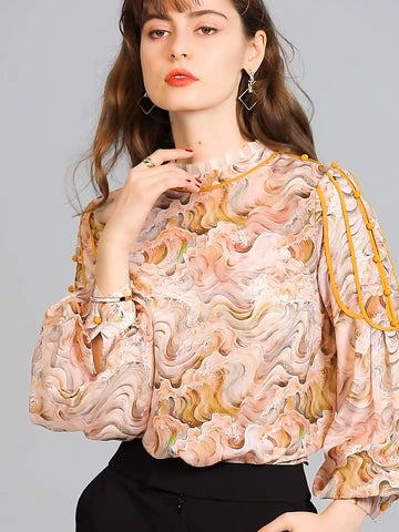 high collar blouse in silk material