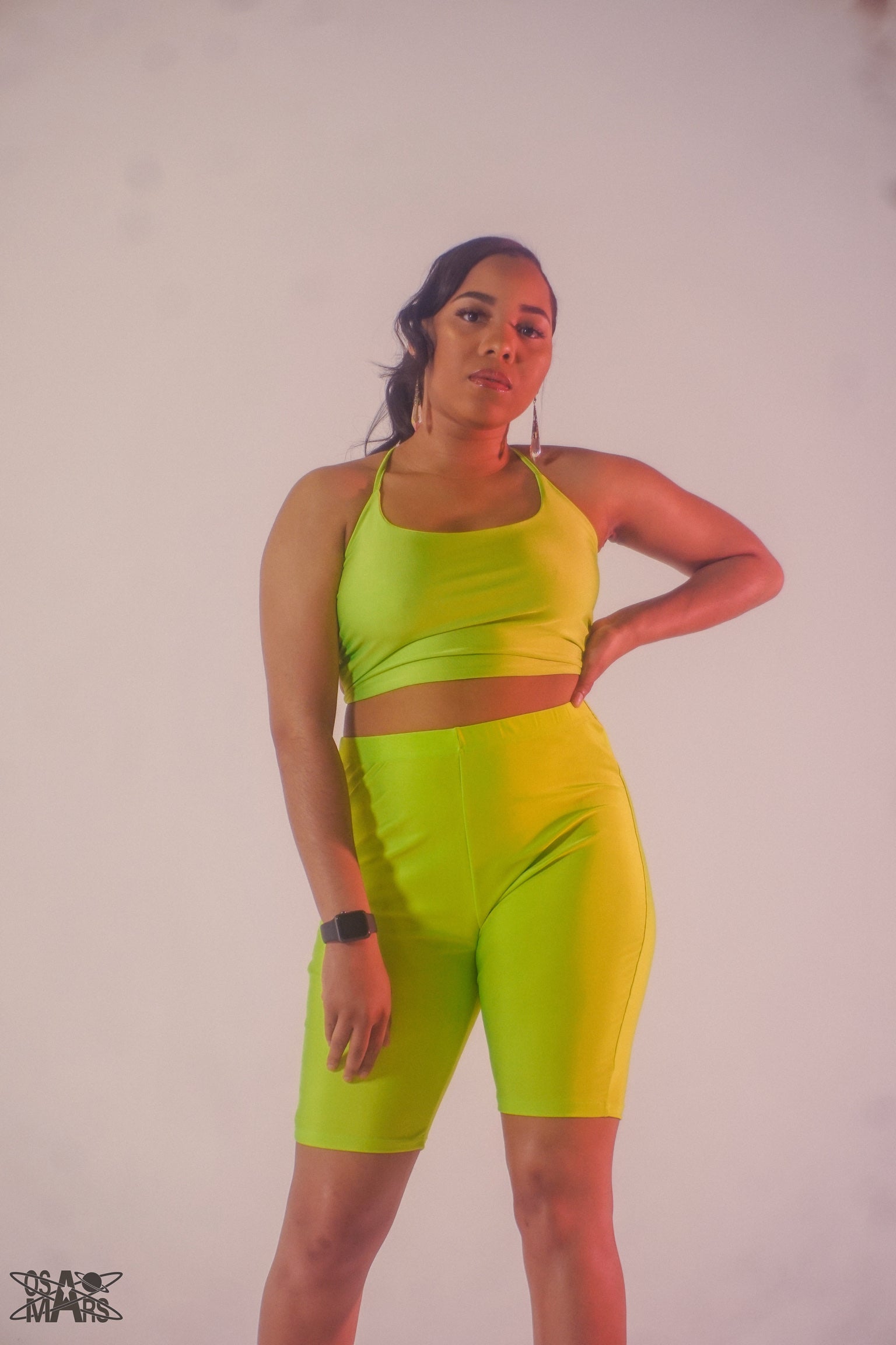 neon biker shorts set