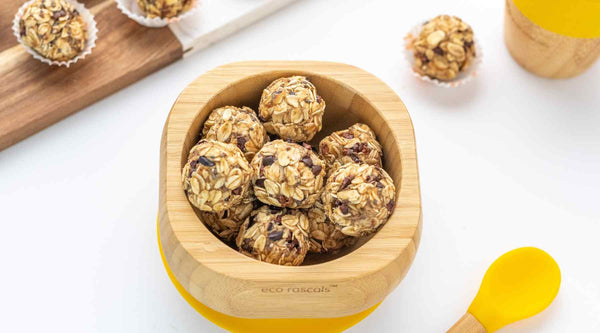 Bamboo suction bowl filled with banana balls