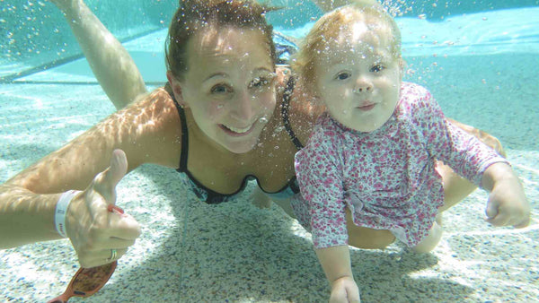 Co-founder Celeidh and her daughter underwater 