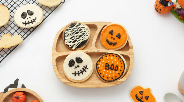 Halloween biscuits on bamboo plate