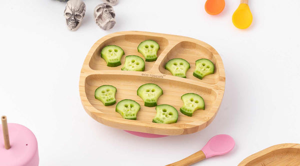 Cucumber skulls on eco rascals toddler plate with suction base