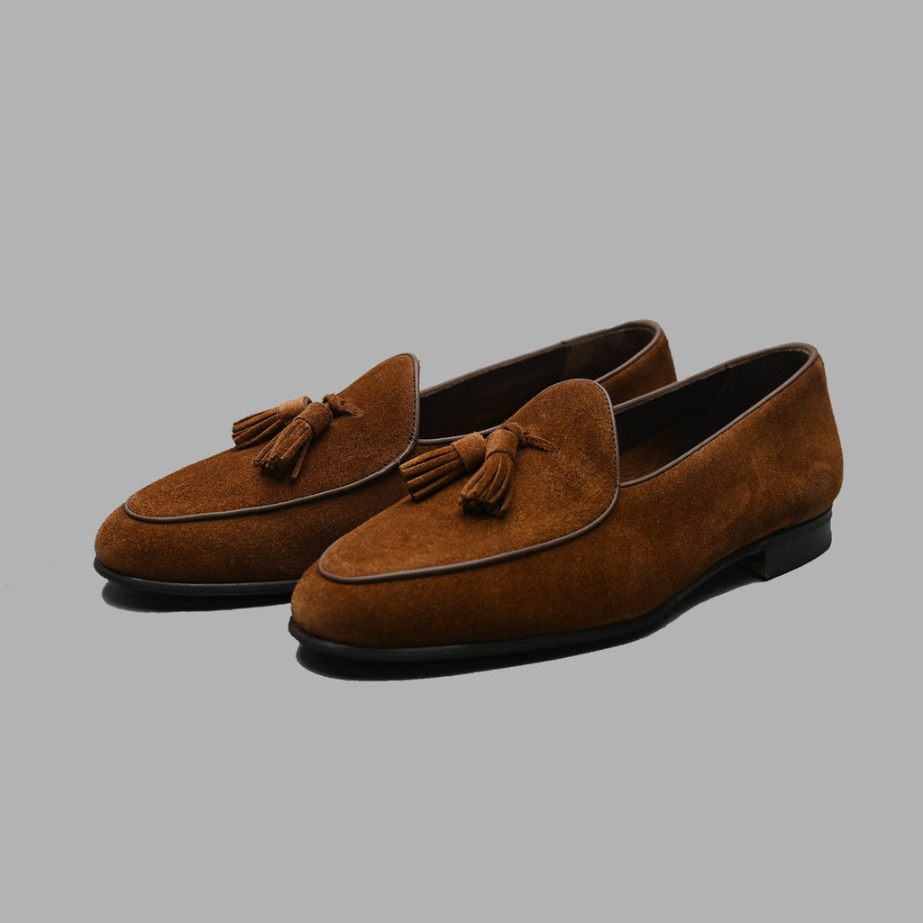 Belgian Tassel Loafer in Brown Reverse Kudu – Seamless Bespoke