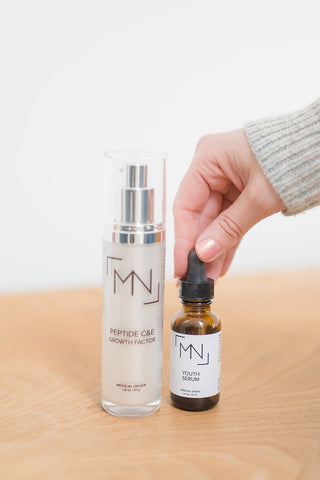 Product photo of Peptide C&E, and Youth Serum.