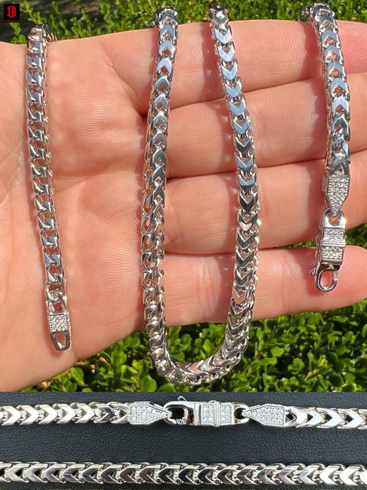 Iced MOISSANITE Clasp 925 Silver Stainless Steel Franco Chain Necklace  Bracelet