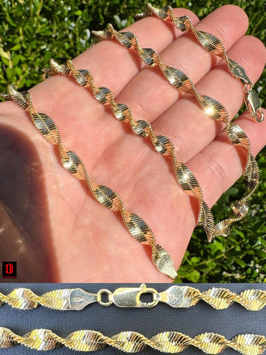 Real 925 Sterling Silver Diamond Cut Sparkle Ice Rope Chain Necklace 4mm  16-30