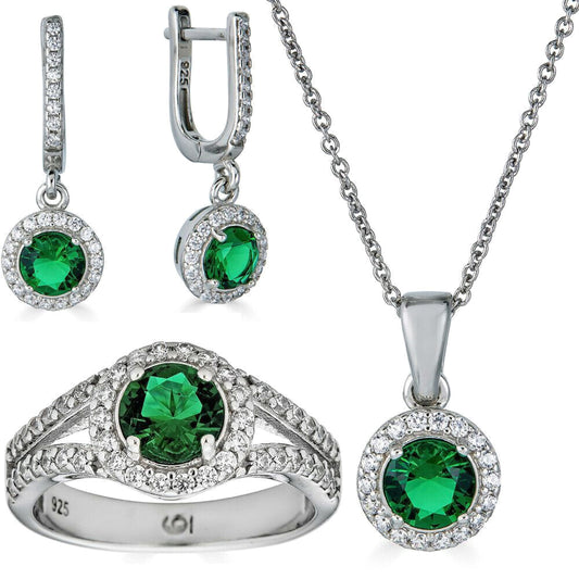 Real 925 Silver Diamond Ring Pendant Necklace Earrings Jewelry Set