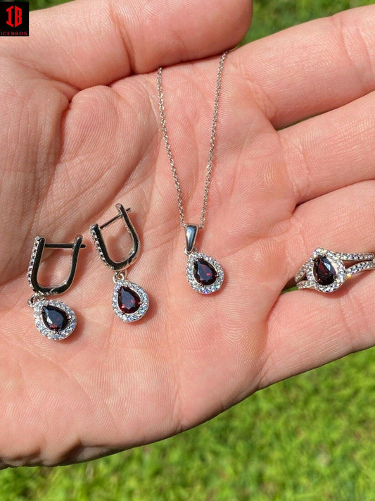 Real 925 Silver Diamond Ring Pendant Necklace Earrings Jewelry Set Wedding  Girls